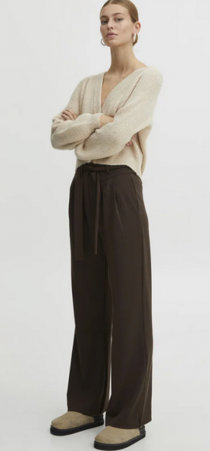Spodnie cygaretki paperbag wiązane Ichi XS luźne nogawki brązowe